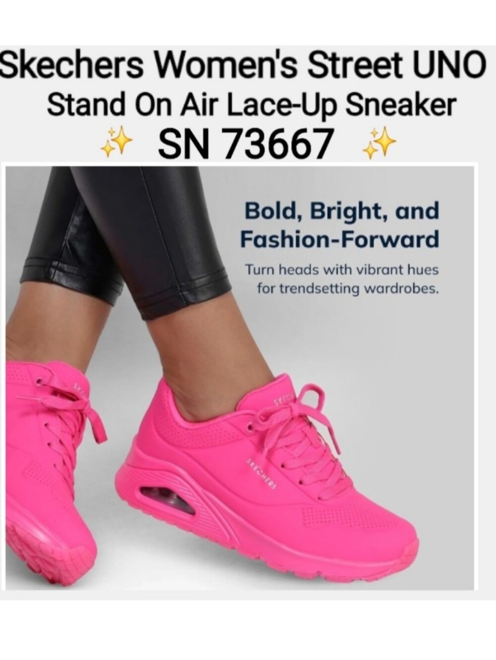 Skechers Women's Street UNO Stand On Air Lace-Up Sneaker - Hot Pink, Size 11